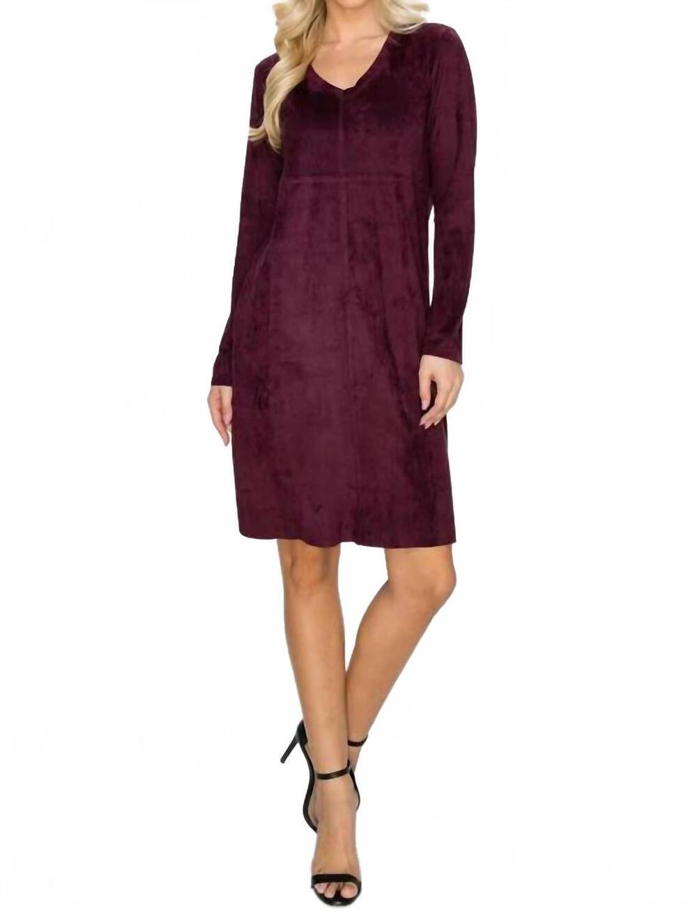 NEW JOH aurora suede v neck dress with pockets in mulberry